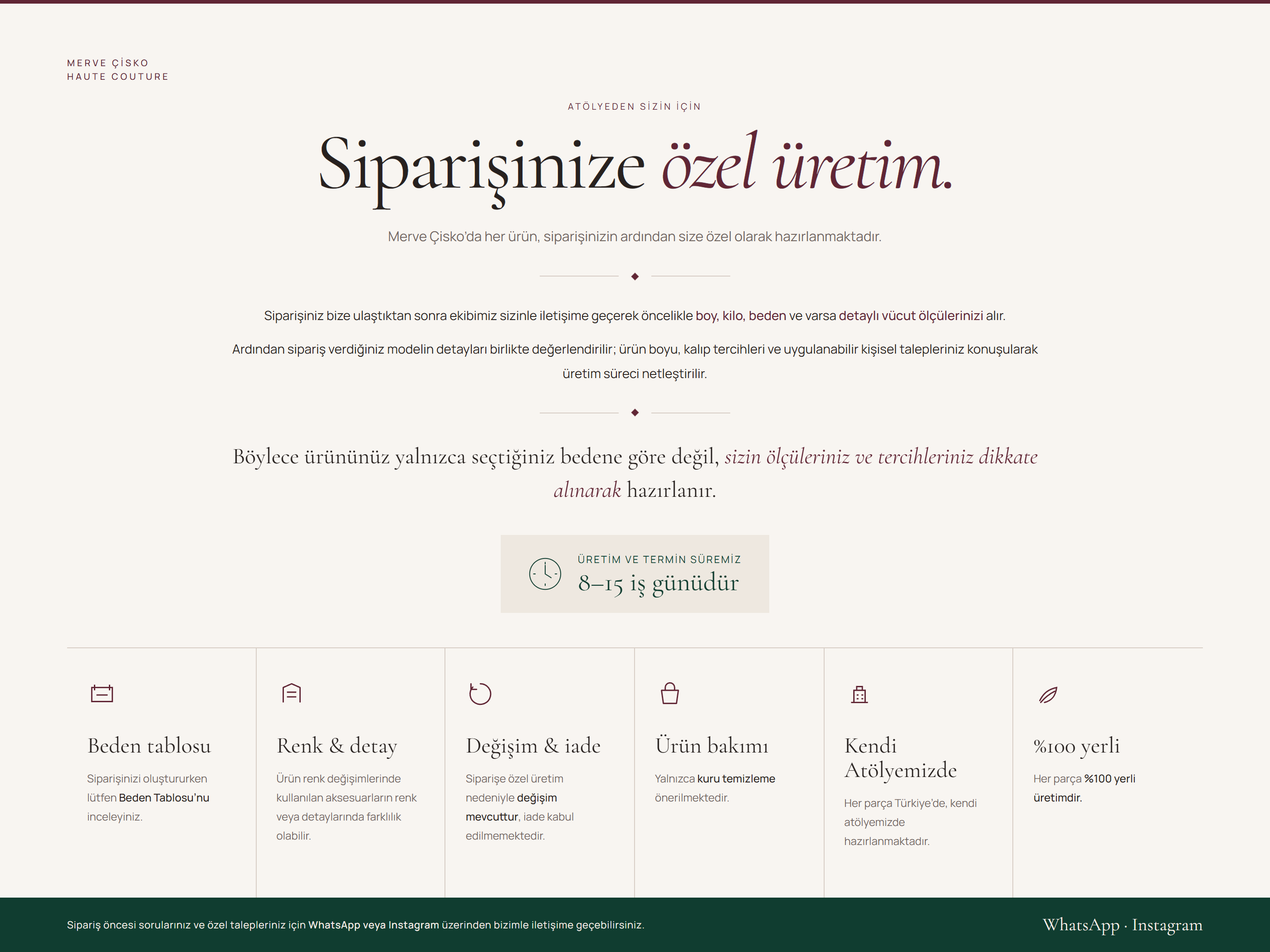 Siparişinize özel üretim